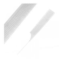 Расческа-гребень для вуального мелирования с металлическим хвостиком-шпикулем однорядная, 26 см белая