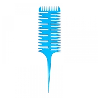 Перукарський гребінь для мелірування 3-х сторонній M-2602 з ручкою пластиковий синій