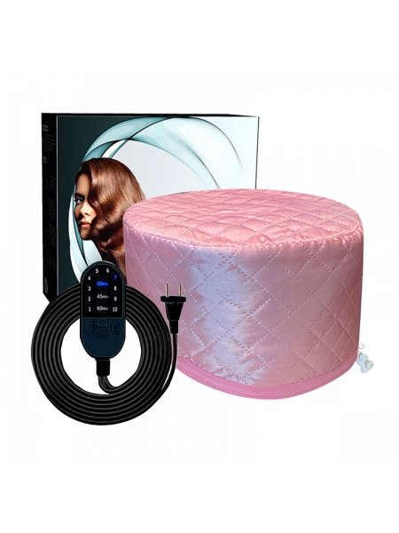 Електрична термошапка сушуар Happy Hair Lux Spa Cap для масок, ламінування і лікування волосся в коробці рожева