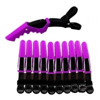 Затискач-крокодил для волосся пластиковий (упаковка 10 шт) чорний з фіолетовим