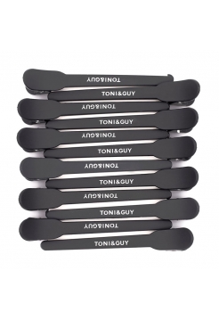 Клипсы-зажимы для волос плоские одноцветные логотип TONI&GUY (уточки) черные 12 шт