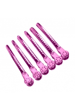 Зажимы-шпильки для стрижки волос проборные Утка металлические 9,5 см набор 6 шт. розовые