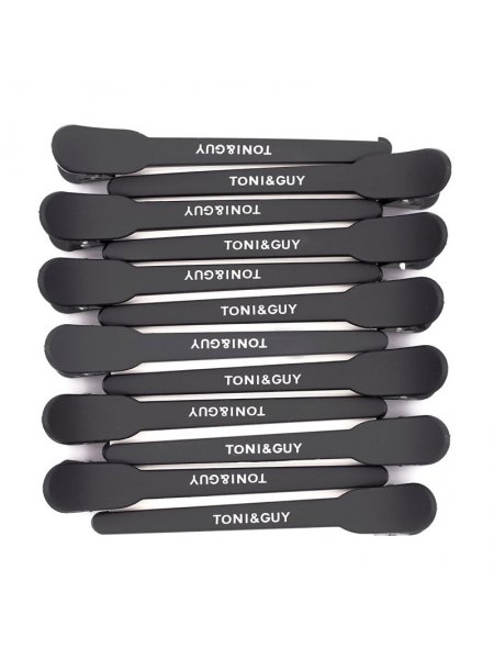 Клипсы-зажимы для волос плоские одноцветные логотип TONI&GUY (уточки) черные 12 шт
