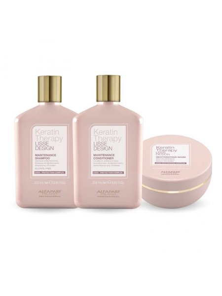 Набір Alfaparf Milano Lisse Design Keratin Therapy TRIO шампунь, кондиціонер, маска для блиску та шовковистості волосся 2x250+200 мл
