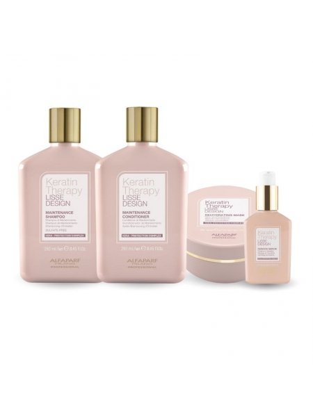 Набор Alfaparf Milano Lisse Keratin Therapy QUAD-1 шампунь, кондиционер, маска, сыворотка для блеска и шелковистости волос 2x250+200+125 мл