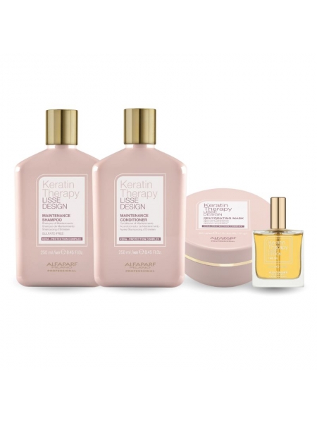 Набор Alfaparf Milano Lisse Keratin Therapy QUAD-2 шампунь, кондиционер, маска, масло для блеска и шелковистости волос 2x250+200+50 мл