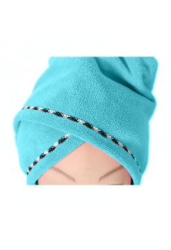 Полотенце-тюрбан (чалма) для сушки волос из пушистой микрофибры (D-2), 62x25 см голубое