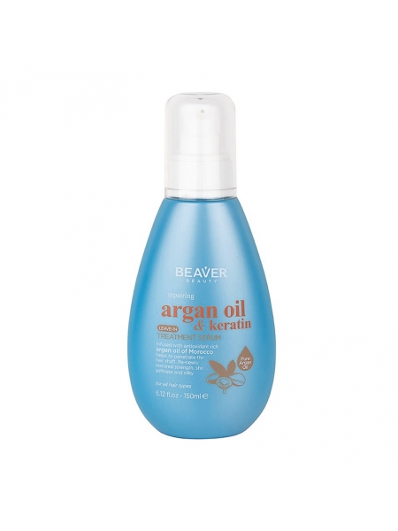 Незмивна сироватка Beaver Argan Oil & keratin Leave-in Treatment Serum для сухого та пошкодженого волосся, 150 мл