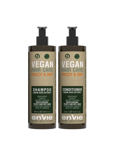 Набір Envie Vegan Frizzy and Dry Linum Seed Extract шампунь та кондиціонер для сухого та кучерявого волосся (EN854/EN860)