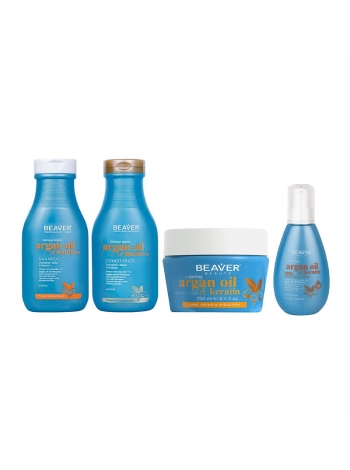 Восстанавливающий набор Beaver Argan Oil & Keratin для домашнего ухода 350+350+250+150 мл
