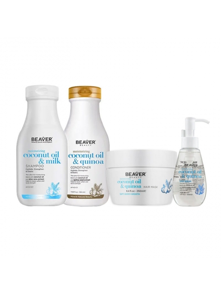 Набір Beaver Coconut Oil & Milk шампунь, кондиціонер та маска та сироватка 350+350+250+100 мл