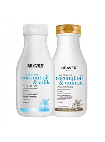 Розгладжуючий набір Beaver Coconut Oil & Milk шампунь та кондиціонер для сухого і неслухняного волосся з кокосовою олією