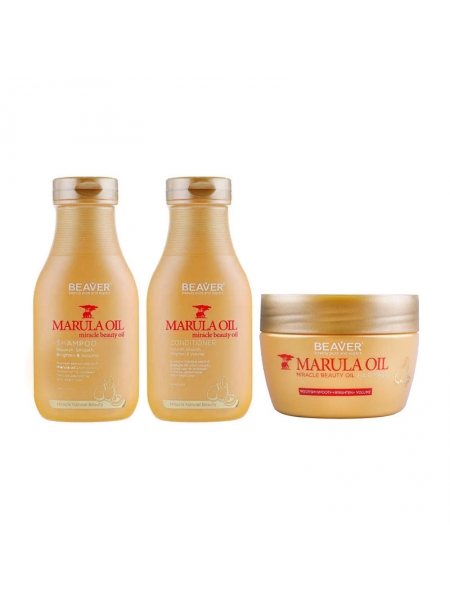 Живильний набір Beaver Marula Oil шампунь, кондиціонер та маска для пошкодженого волосся 350+350+250 мл