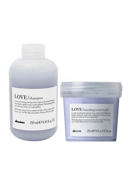 Набор Davines Love Lovely Smoothing шампунь и маска для разглаживания волос, 2х250 мл