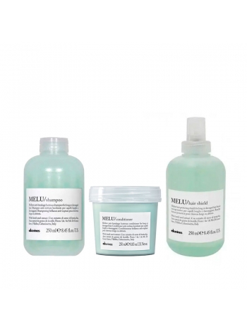 Набір Davines Melu TRIO шампунь, кондиціонер та термозахисний спрей для запобігання ламкості волосся, 3х250 мл