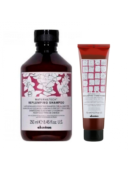 Набір Davines Natural Tech Replumping шампунь та кондиціонер для ущільнення волосся, 250/150 мл