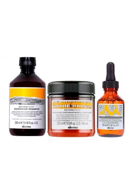 Набор Davines Nourishing TRIO шампунь, кондиционер и бустер для сухих и поврежденных волос, 250/250/100 мл