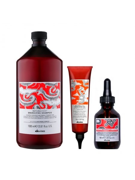 Набор Davines Natural Tech Energizing TRIO энергетический шампунь, гель и лосьон против выпадения волос, 1000/150/100 мл