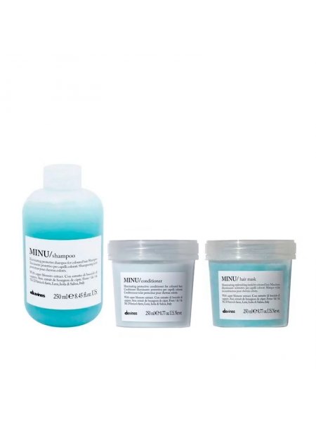 Набор Davines Minu TRIO шампунь, кондиционер и маска для сохранения цвета окрашенных волос, 3х250 мл