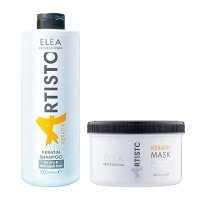 Набор Elea Professional Artisto Keratin DUO шампунь и маска с кератином для поврежденных волос, 1000/490 мл