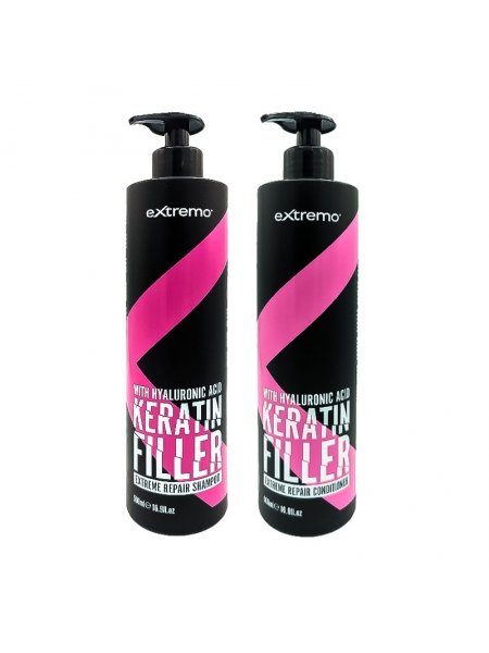 Набор Extremo Keratin Filler Repair шампунь и кондиционер для восстановления волос с кератином (EX428/ЕХ431), 2х500 мл (заводские)