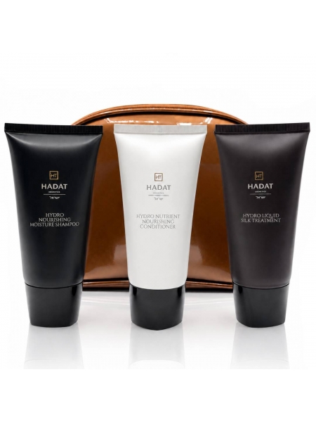 Тревел-набір Hadat Cosmetics Hydro Silk Hair шампунь, кондиціонер, маска 3х70 мл + косметичка 