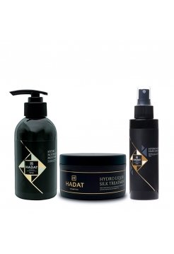 Набір Hadat Hydro TRIO-2 шампунь, маска "Рідкий Шовк" і незмивна сироватка для зволоження волосся, 250/300/110 мл
