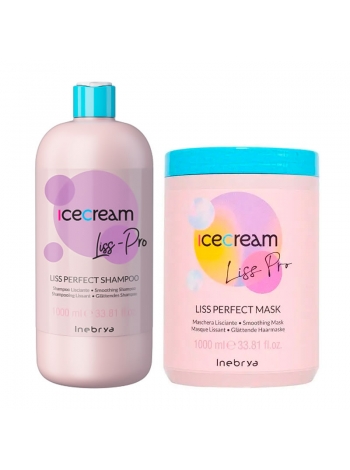 Набір Inebrya Ice Cream Liss Pro Liss Perfect DUO шампунь та маска для жорсткого та пухнастого волосся, 2х1000 мл