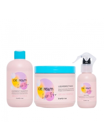 Набор Inebrya Ice Cream Liss Pro Liss Perfect TRIO шампунь, маска и спрей для жестких и пушистых волос, 300/500/150 мл