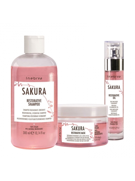 Набор Inebrya Sakura Restorative регенерирующие увлажняющие шампунь, маска и масло (300+200+50 мл)