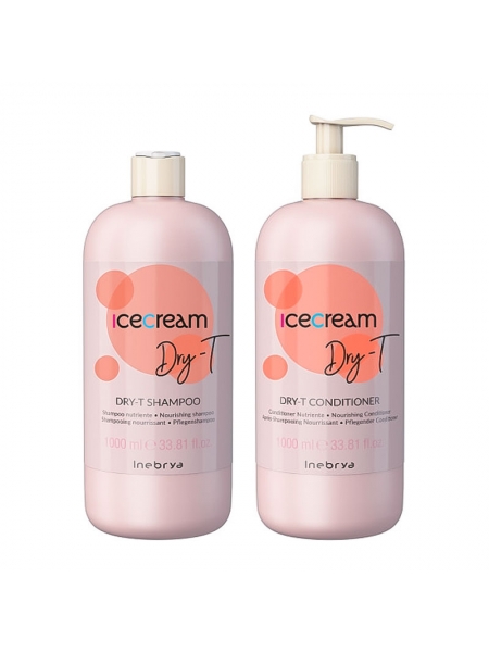 Набор Inebrya Ice cream Dry-T питательные шампунь и кондиционер для сухих и поврежденных волос, 2х1000 мл