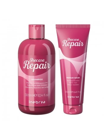 Набор Inebrya Shecare Repair восстанавливающие шампунь и маска для поврежденных волос, 300/250 мл