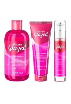 Набір Inebrya Shecare Glazed для блиску волосся з ефектом глазурування шампунь, маска, флюїд 300/250/50 мл