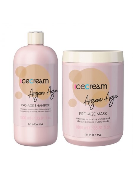 Набор Inebrya Argan Oil Pro-Age DUO с аргановым маслом для окрашенных волос шампунь и маска, 2х1000 мл