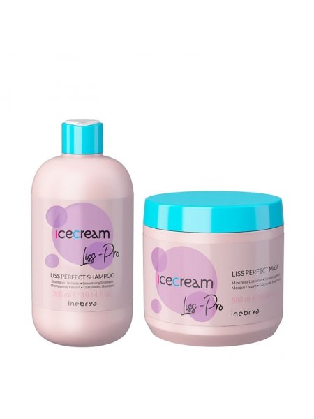Набор Inebrya Ice Cream Liss Pro Liss Perfect DUO шампунь и маска для жестких и пушистых волос, 300/500 мл