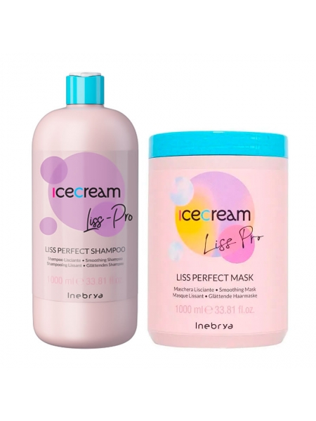 Набір Inebrya Ice Cream Liss Pro Liss Perfect DUO шампунь та маска для жорсткого та пухнастого волосся, 2х1000 мл