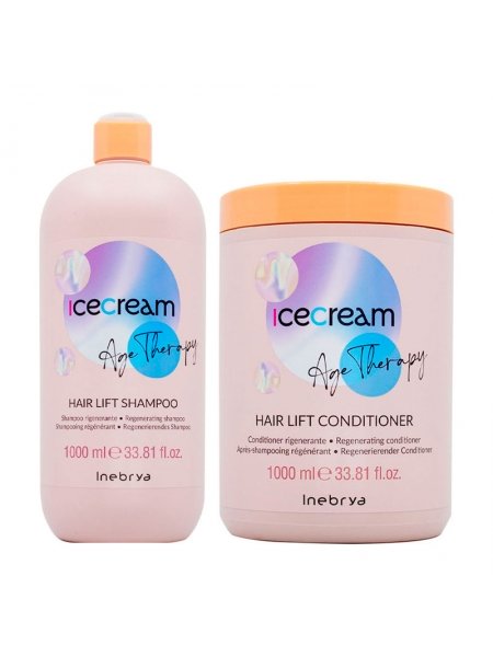 Набор Inebrya Ice Cream Age Therapy Hair Lift DUO шампунь и кондиционер для восстановления зрелых, пористых и химически обработанных волос, 2х1000 мл