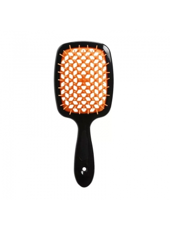 Janeke Продувная широкая расческа для укладки волос и сушки феном Superbrush Plus Hollow Comb черная ручка с оранжевыми зубчиками