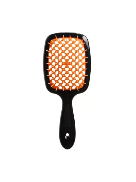 Janeke Продувная широкая расческа для укладки волос и сушки феном Superbrush Plus Hollow Comb черная ручка с оранжевыми зубчиками