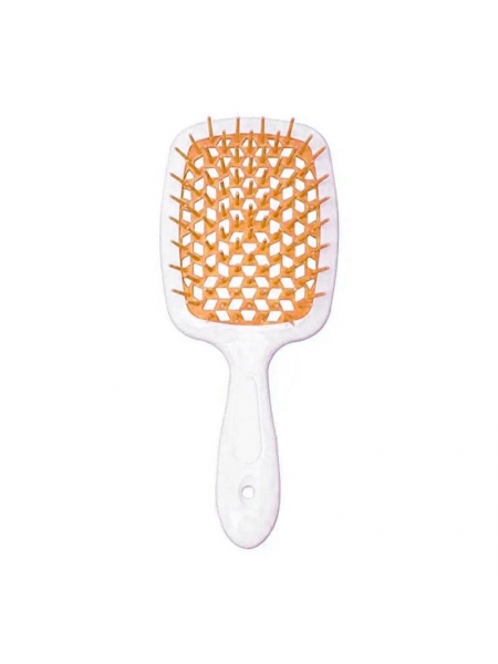 Janeke Продувная широкая расческа для укладки волос и сушки феном Superbrush Plus Hollow Comb белая ручка с оранжевыми зубчиками