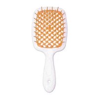Janeke Продувная широкая расческа для укладки волос и сушки феном Superbrush Plus Hollow Comb белая ручка с оранжевыми зубчиками