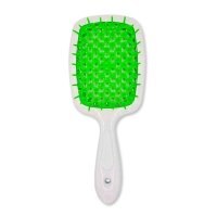 Janeke Продувний широкий гребінець для укладання волосся та сушіння феном Superbrush Plus Hollow Comb біла ручка із салатовими зубчиками