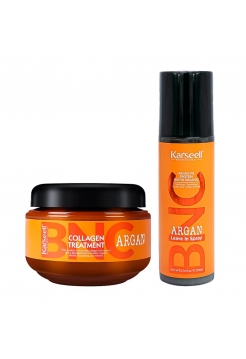 Набір Karseell BNC Argan DUO-3 колагенова маска і незмивний спрей для пошкодженого волосся, 550/200 мл