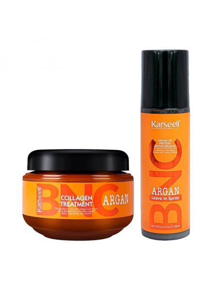Набір Karseell BNC Argan DUO-3 колагенова маска і незмивний спрей для пошкодженого волосся, 550/200 мл