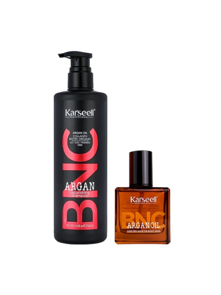 Набір Karseell BNC Argan DUO-5 живильний шампунь і арганова олійка для пошкодженого волосся, 500/60 мл