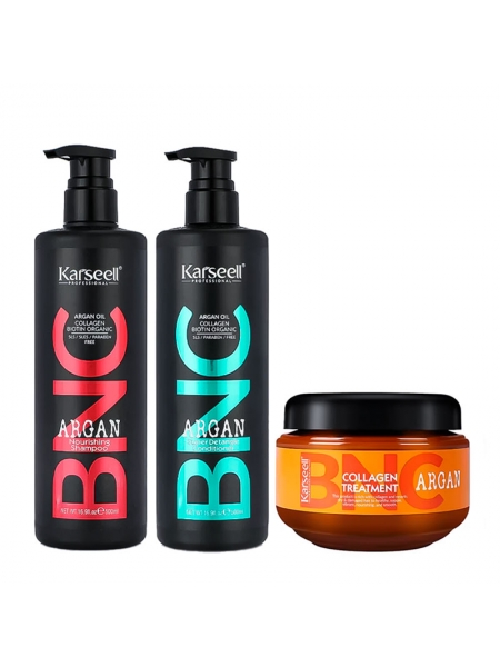 Набір Karseell BNC Argan TRIO-3 живильний шампунь, кондиціонер і колагенова маска для волосся, 500//500/550 мл