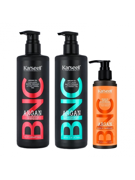 Набір Karseell BNC Argan TRIO-5 живильний шампунь, кондиціонер і крем-кондиціонер для волосся, 500//500/200 мл
