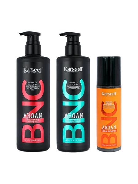 Набір Karseell BNC Argan TRIO-6 живильний шампунь, кондиціонер і спрей для волосся, 500//500/200 мл