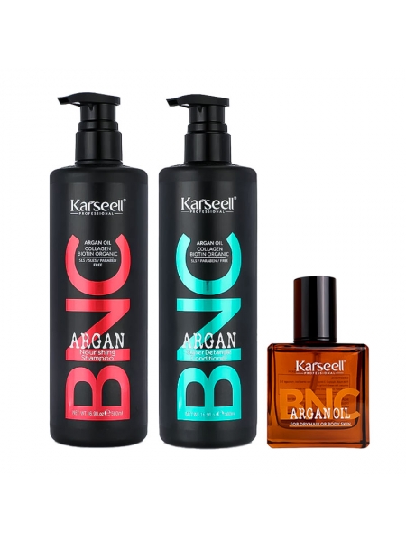 Набір Karseell BNC Argan TRIO-7 живильний шампунь, кондиціонер і арганова олійка для волосся, 500//500/60 мл