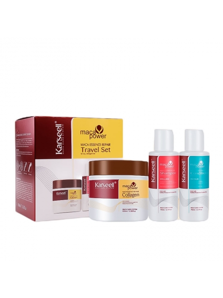 Тревел набір Karseell Мaca Essence Repair Travel Set шампунь, кондицонер і маска для відновлення волосся, 70/70/100 мл (коробка)